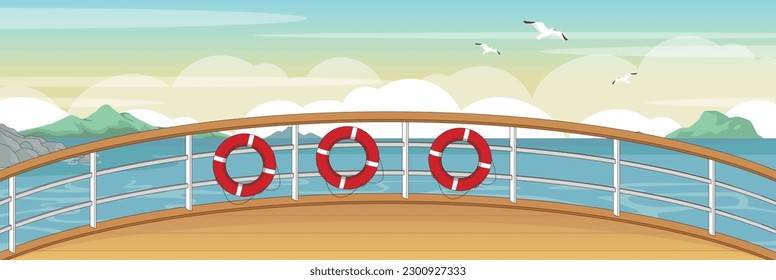 Cute and nice design of Ship Deck with furniture and interior objects vector design