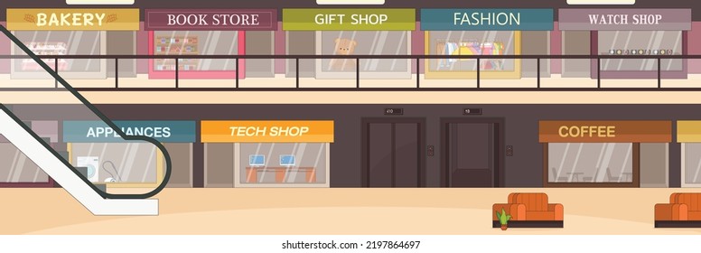 Cute and nice design of Shopping Mall with furniture and interior objects vector design