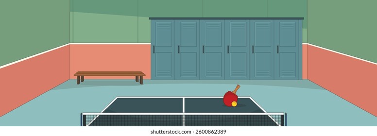 Cute and nice design of Table tennis court with furniture and interior objects vector design