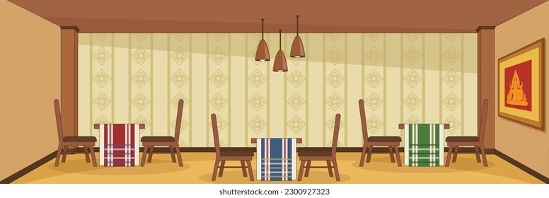 Cute and nice design of Thai restaurant with furniture and interior objects vector design