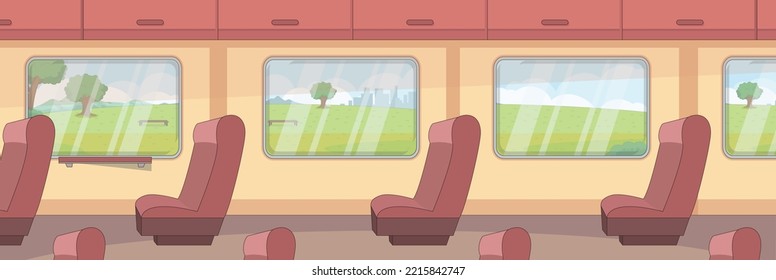 Diseño lindo y agradable de Train Inside con mobiliario y objetos interiores diseño vectorial