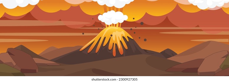 Cute and nice design of Volcano and interior objects vector design