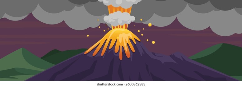 Cute and nice design of Volcano and interior objects vector design