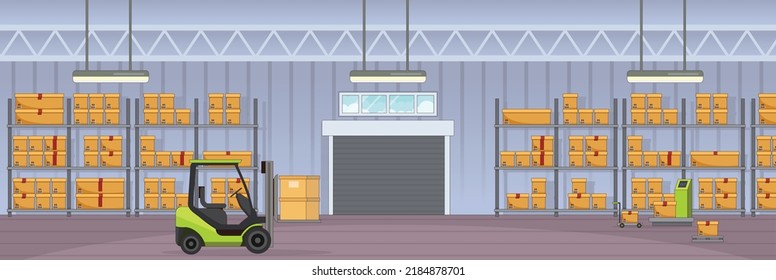 Cute And Nice Design Of Warehouse With Furniture And Interior Objects Vector Design