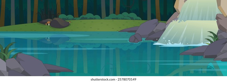 Cute and nice design of Waterfall and interior objects vector design