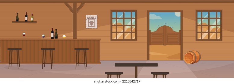 Cute and nice design of Western saloon with furniture and interior objects vector design