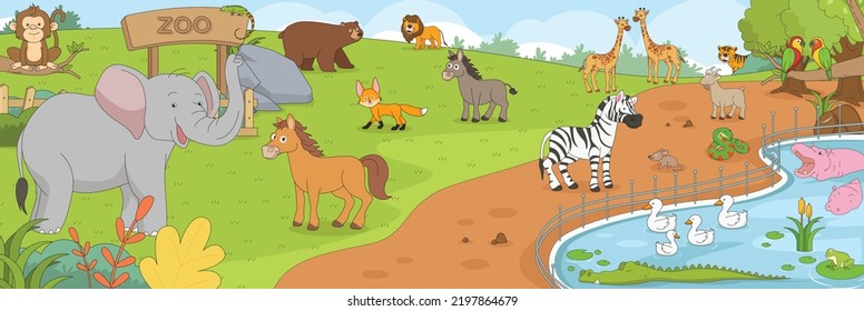 Cute and nice design of Zoo Inside and interior objects vector design