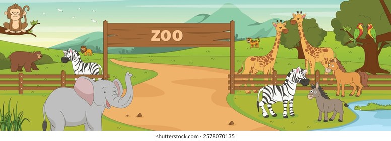 Cute and nice design of Zoo Inside and interior objects vector design