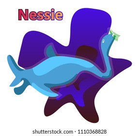  Cute nice dinosaur Nessie form Loch Ness. Nessie. Loch Ness monster in water with seaweed, alga. Modern flat cartoons style vector illustration icons. Isolated on white background.Water,aqua dinosaur