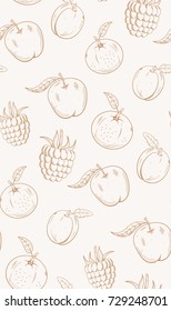 Cute and nice fruits and berry pattern with raspberry, apple and plum