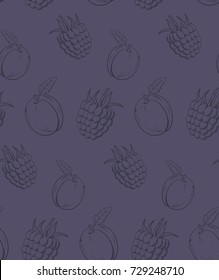 Cute and nice fruits and berry pattern with raspberry and plum