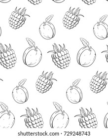 Cute and nice fruits and berry pattern with raspberry and plum