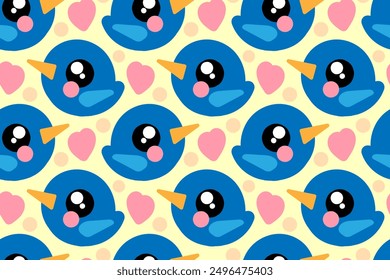 Cute, nice, funny, lovely cartoon blue birds.  SEAMLESS VECTOR PATTERN FOR DESIGN AND DECORATION. 