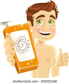 Cute nice guy advertising agent for tanning