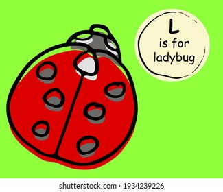 Cute nice ladybug, ladybird. Hand drawn cartoon sketch style colorful vector illustration. Concept for kids children learning material, alphabet, wrapping paper, print