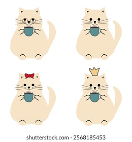 Cute nice lovely cat cartoon character on white background vector illustration 