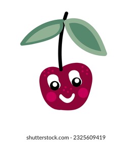 Cute, nice, lovely, smiling, happy cartoon cherry. 
