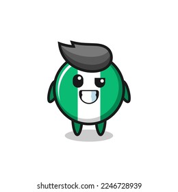 cute nigeria flag badge mascot with an optimistic face , cute style design for t shirt, sticker, logo element