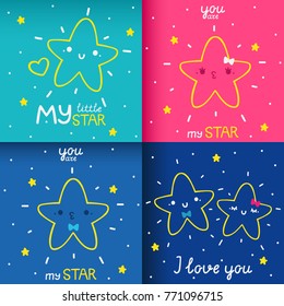 Cute night cards with stars, vector pack.
