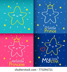 Cute night cards with stars, vector pack.