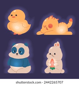 Luz de noche linda en formas animales vector conjunto de dibujos animados aislado sobre un fondo blanco.