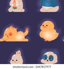 Cute night light vector cartoon seamless pattern.