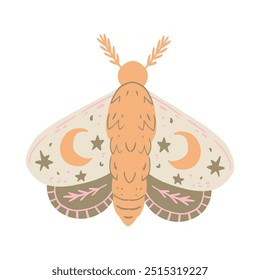 Cute Night Moth. Retro hand drawn Autumn Isolated stickers