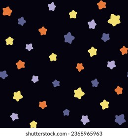 Cute night sky seamless pattern with small stars in dark background. Haloween themed vector art for textile, web design, wallpaper, poster.