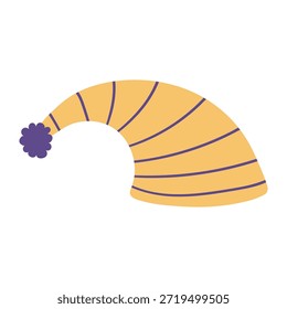 Gorro de noche lindo con pompón, aislado sobre fondo transparente. Ilustración vectorial plana dibujada a mano. Noche, hora de dormir, dormir, ropa de noche, impresión de niño, elemento de diseño, arte de Clip