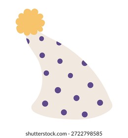 Cute nightcap with pompom, isolated on transparent background. Hand drawn flat vector illustration. Night, bed time, sleeping, nightwear, kid print, design element, clip art