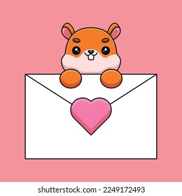 A cute and nimble squirrel holds a love letter with a heart on it, express their love and affection in a playful and charming way to a special someone.