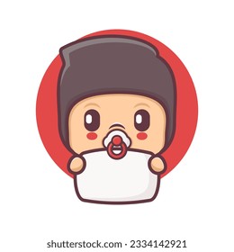 cute ninja baby cartoon with blank board. vector illustration, mascot, icon, sticker.