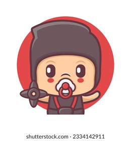 cute ninja baby  cartoon character vector illustration, mascot, icon, sticker.