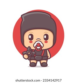cute ninja baby  cartoon character vector illustration, mascot, icon, sticker.