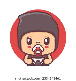 cute ninja baby cartoon with game controller. vector illustration, mascot, icon, sticker.