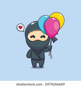 Cute ninja with balloon cartoon vector illustration.
Vector cartoon Illustration suitable for poster, brochure, web, mascot, sticker, logo and icon.