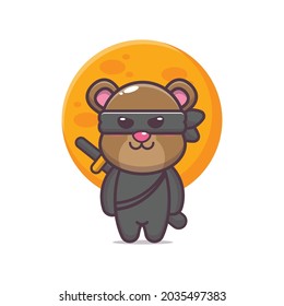 Cute ninja bear. Cute animal cartoon illustration. Flat isolated vector illustration for posters, brochures, web, mascots, stickers, logos and icons.