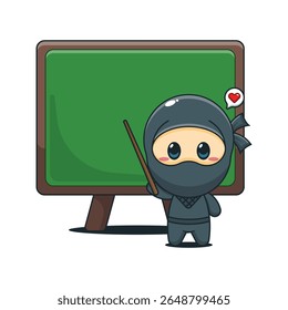 Ninja bonito com ilustração do vetor do quadro negro do desenho animado