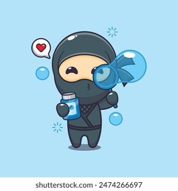 Cute ninja blowing bubbles cartoon vector illustration.
Vector cartoon Illustration suitable for poster, brochure, web, mascot, sticker, logo and icon.