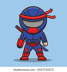 Cute Ninja with blue armor in vector