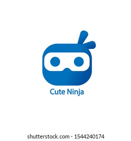 Cute Ninja, Blue Ninja Logo Design Template, Superhero Character