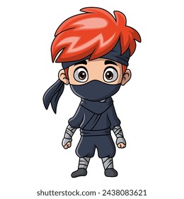 Cute ninja boy cartoon on white background