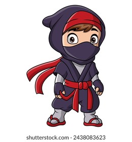 Cute ninja boy cartoon on white background