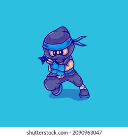 cute ninja boy illustration, suitable for t-shirt design or ninja mascot