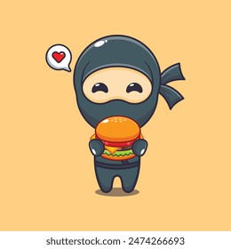 Cute ninja with burger cartoon vector illustration.
Vector cartoon Illustration suitable for poster, brochure, web, mascot, sticker, logo and icon.