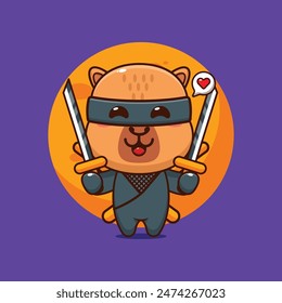 Cute ninja capybara cartoon vector illustration. Vector cartoon Illustration suitable for poster, brochure, web, mascot, sticker, logo and icon.