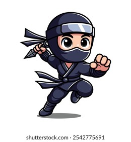 Personagem de Desenho Animado Ninja Bonito Em Ação