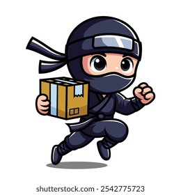 Personagem de Desenho Animado Ninja bonito entregando pacote