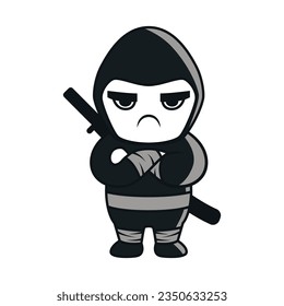 Cute ninja cartoon character with weapon