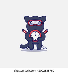 Gato ninja lindo con reloj